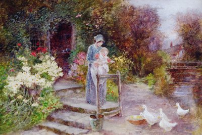 Frau und Kind in einem Cottage-Garten von Florence Agnes Mackay